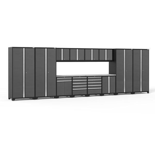 Newage Products Pro Series 14 Piece Garage Cabinet Set with Stainless Steel Top, Gray 52144 - main
